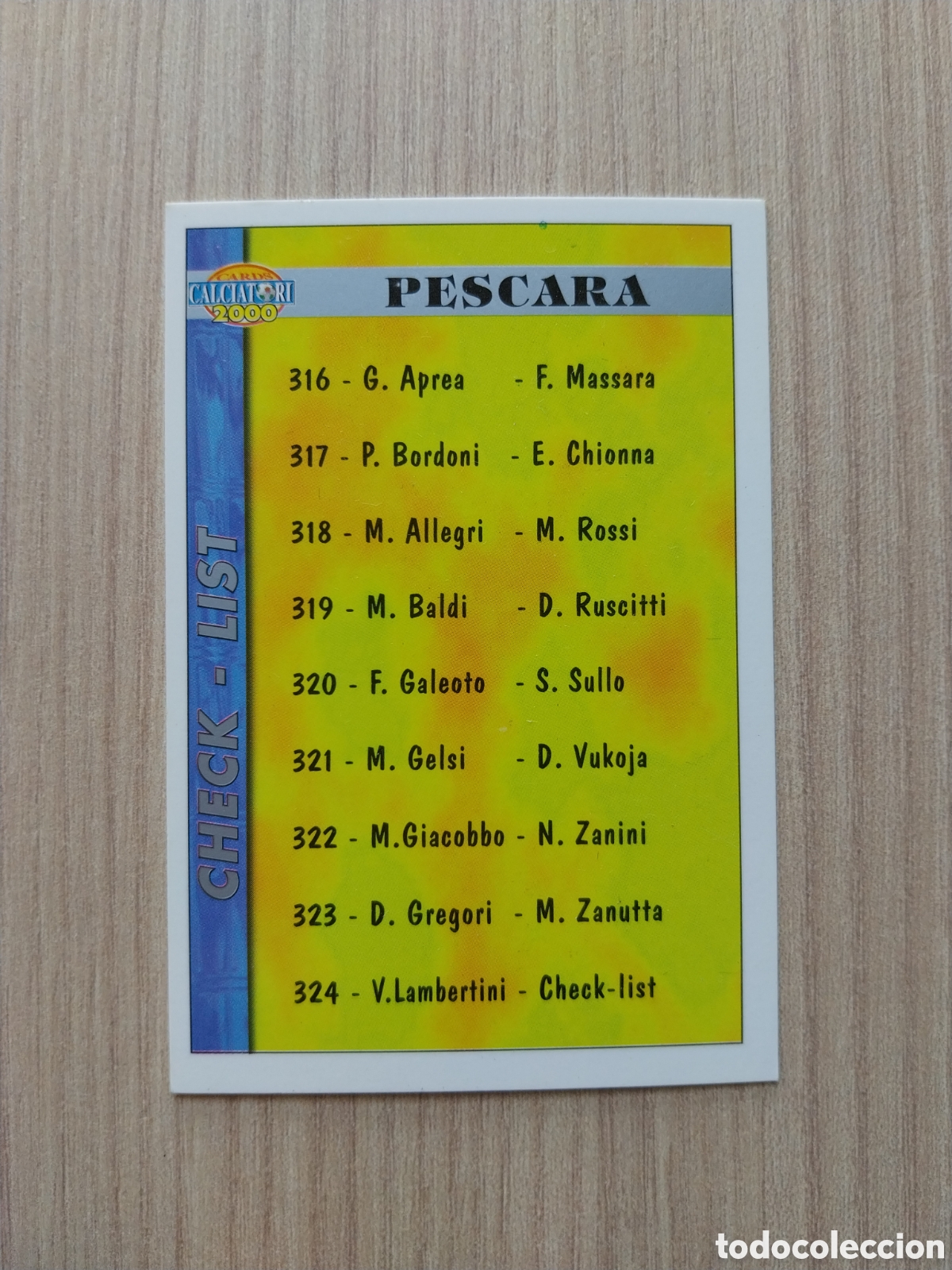 Football Stickers: CHECK LIST VINCENZO LAMBERTINI N&deg; 324 CALCIATORI 1999 2000 99 00 PESCARA MUNDICROMO ITALIA F&Uacute;TBOL