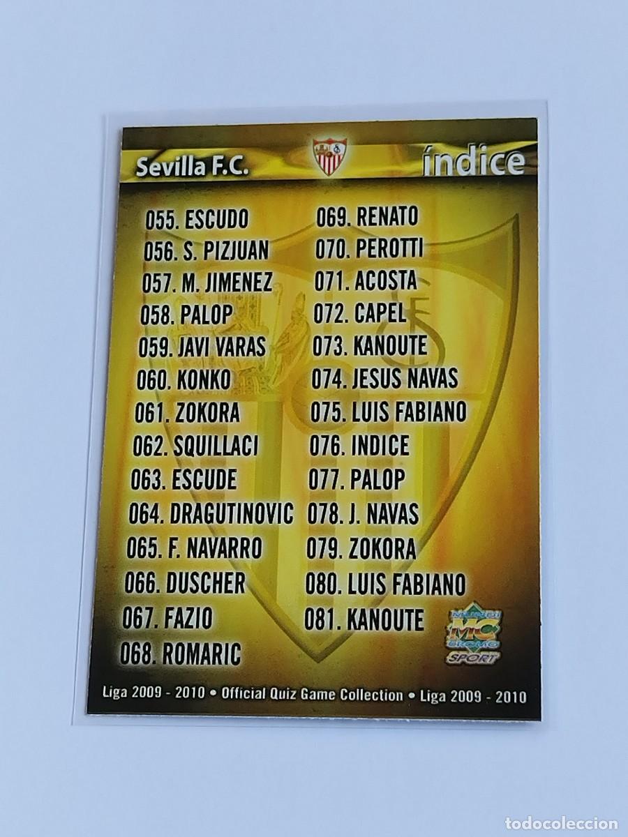 Cromos de F&uacute;tbol: &Iacute;NDICE CHECKLIST SEVILLA FC #76 - MUNDICROMO FICHAS QUIZ GAME LA LIGA 2009 2010 - MC SPORT 09 10