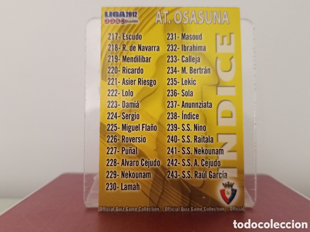 Cromos de F&uacute;tbol: ❇️ CROMO ⚽ &Iacute;NDICE OSASUNA FICHAS LIGA QUIZ 11 12 2011 2012 MUNDICROMO ❇️
