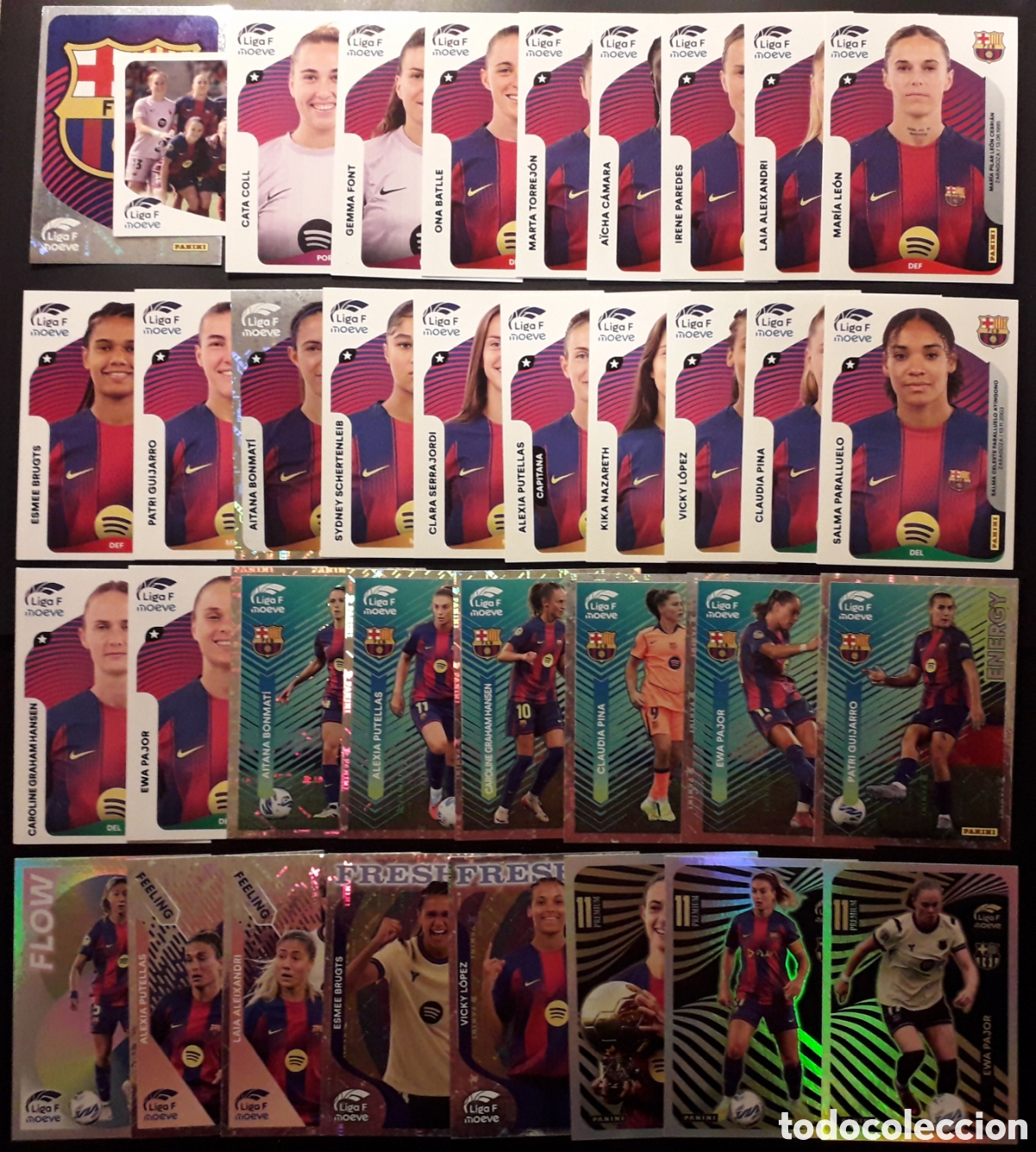 Cromos de F&uacute;tbol: 36 CROMOS FC BARCELONA LIGA F FEMENINA 2025 2026 25 26 PANINI EQUIPO COMPLETO ESPECIALES Y 3 PREMIUM