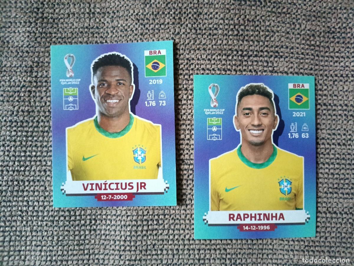 Cromos de F&uacute;tbol: Vinicius Jr y Raphinha. Brasil. Mundial de Qatar2022