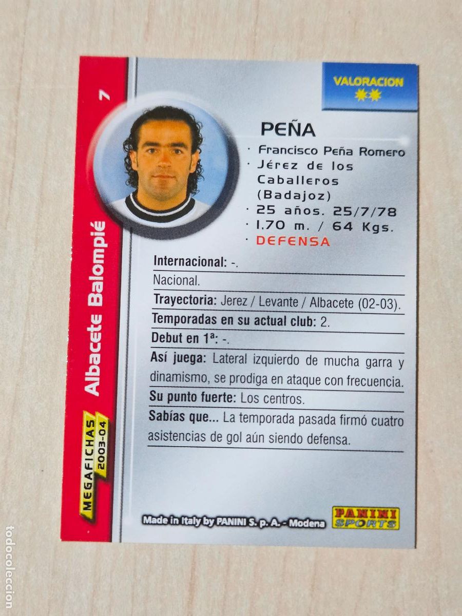 Cromos de F&uacute;tbol: CROMO N&ordm; 7 PE&Ntilde;A - MEGAFICHAS 2003 04 - ALBACETE