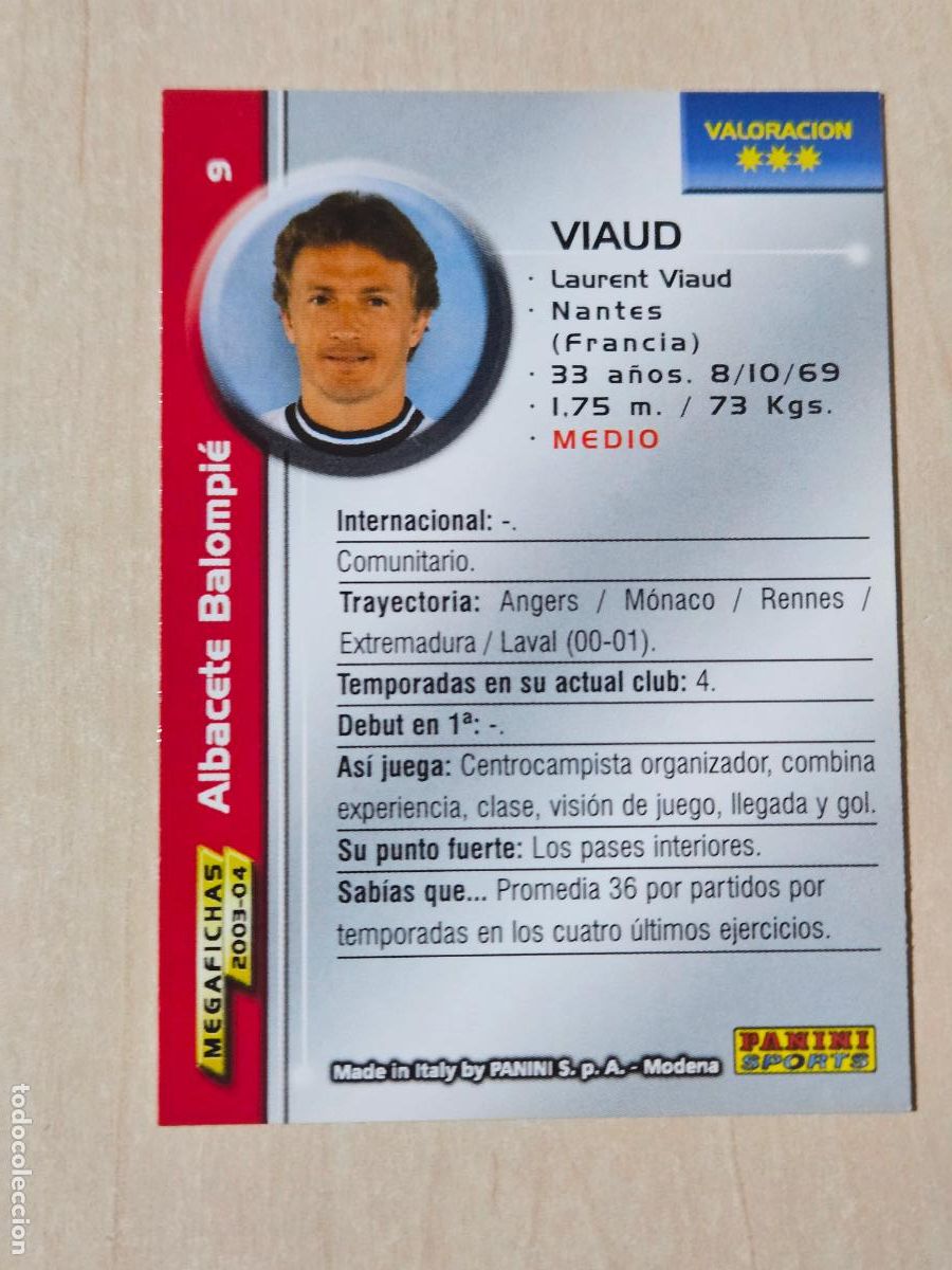 Cromos de F&uacute;tbol: CROMO N&ordm; 9 VIAUD - MEGAFICHAS 2003 04 - ALBACETE