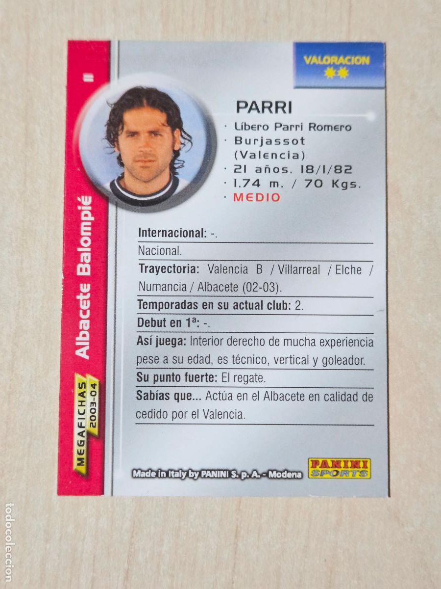 Cromos de Futebol: CROMO N&ordm; 11 PARRI - MEGAFICHAS 2003 04 - ALBACETE