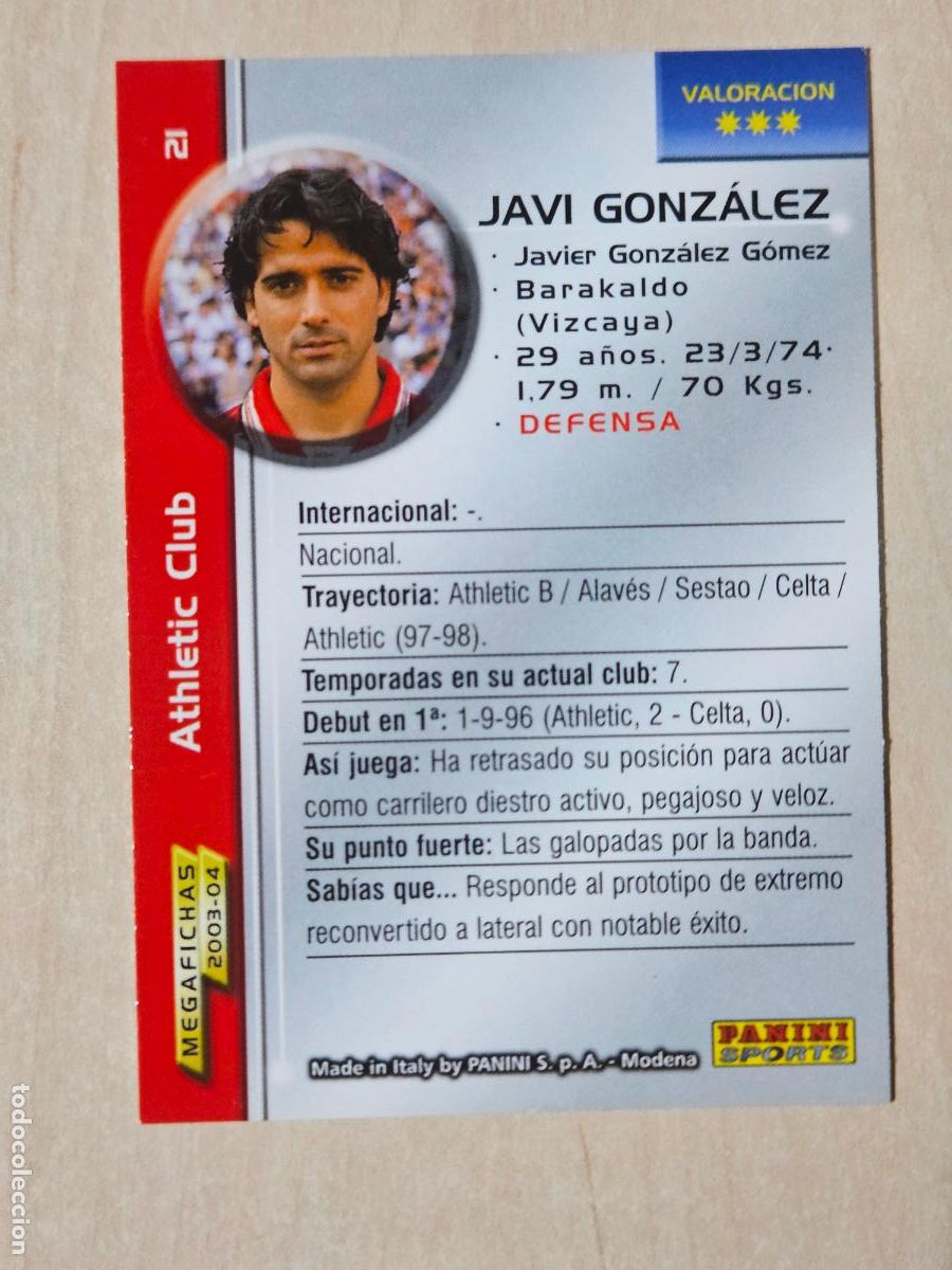 Cartes &agrave; collectionner de Football: CROMO N&ordm; 21 JAVI GONZALEZ - MEGAFICHAS 2003 04 - ATHLETIC DE BILBAO