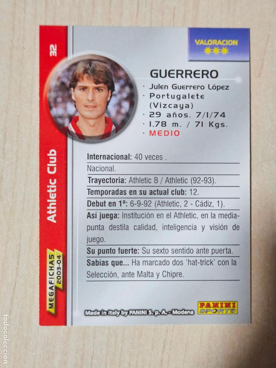 Cartes &agrave; collectionner de Football: CROMO N&ordm; 32 GUERRERO - MEGAFICHAS 2003 04 - ATHLETIC DE BILBAO