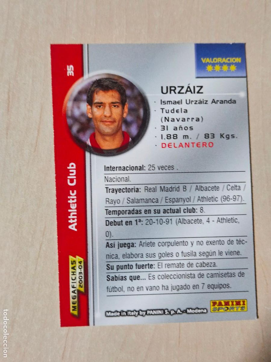 Cartes &agrave; collectionner de Football: CROMO N&ordm; 35 URZAIZ - MEGAFICHAS 2003 04 - ATHLETIC DE BILBAO