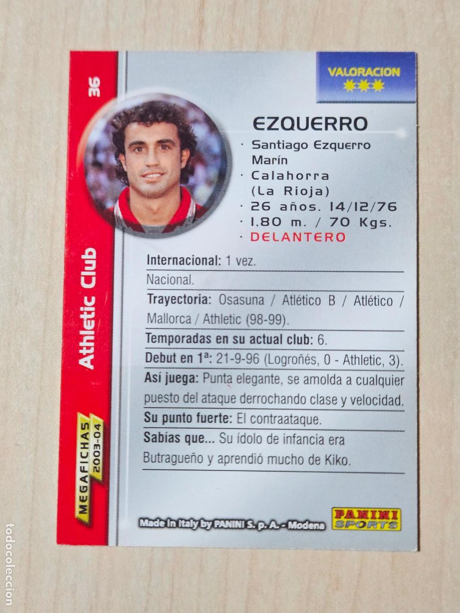 Cartes &agrave; collectionner de Football: CROMO N&ordm; 36 EZQUERRO - MEGAFICHAS 2003 04 - ATHLETIC DE BILBAO