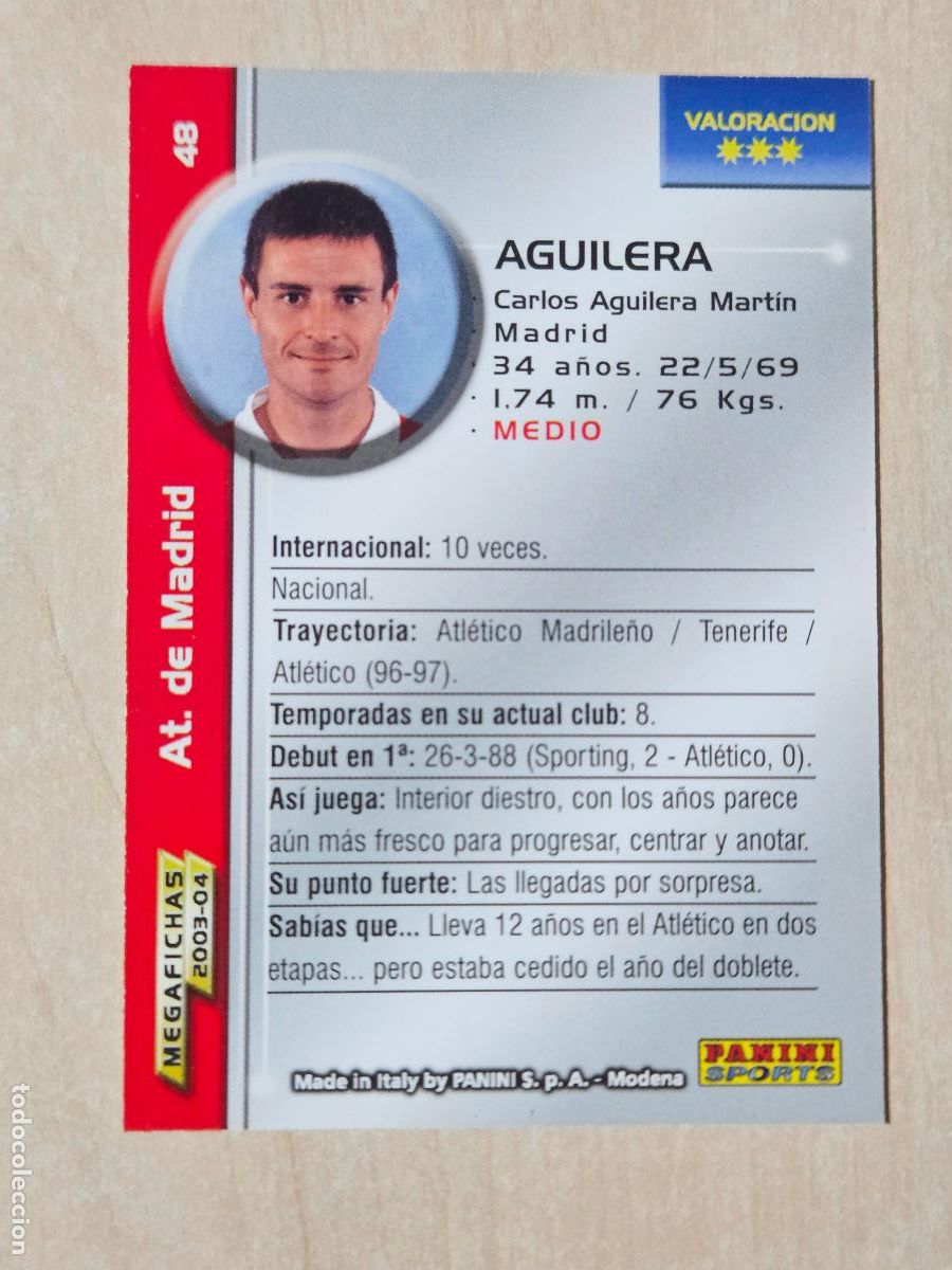 Cartes &agrave; collectionner de Football: CROMO N&ordm; 48 AGUILERA - MEGAFICHAS 2003 04 - ATLETICO DE MADRID