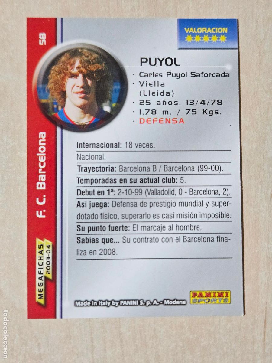 Cartes &agrave; collectionner de Football: CROMO N&ordm; 58 PUYOL - MEGAFICHAS 2003 04 - BARCELONA
