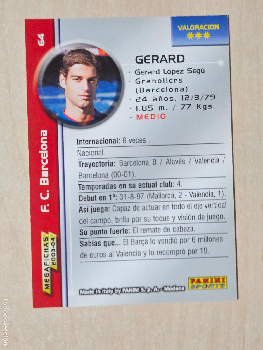 Cartes &agrave; collectionner de Football: CROMO N&ordm; 64 GERARD - MEGAFICHAS 2003 04 - BARCELONA