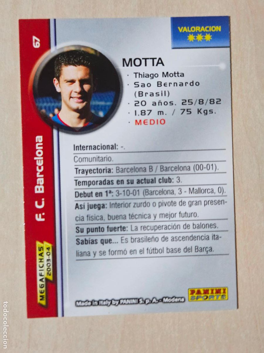 Cartes &agrave; collectionner de Football: CROMO N&ordm; 67 MOTTA - MEGAFICHAS 2003 04 - BARCELONA