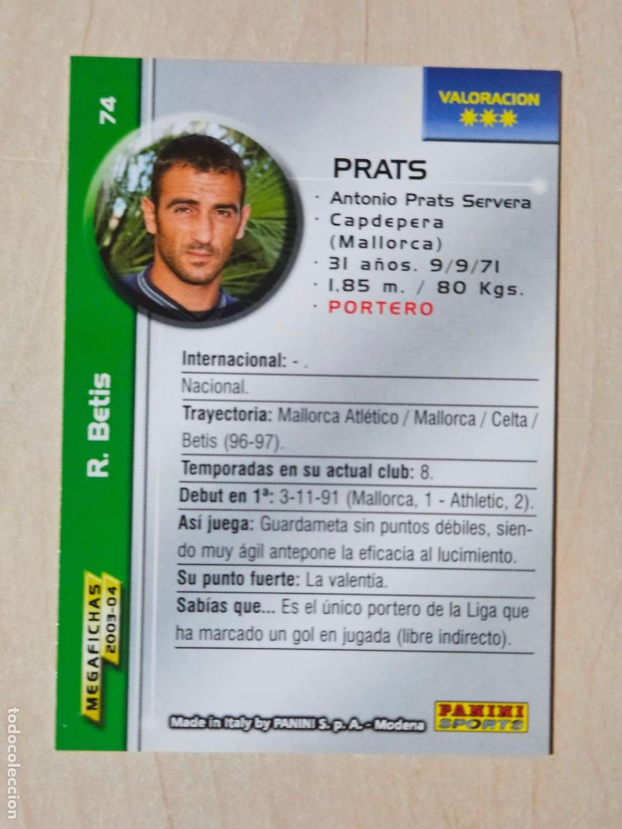 Cromos de F&uacute;tbol: CROMO N&ordm; 74 PRATS - MEGAFICHAS 2003 04 - REAL BETIS