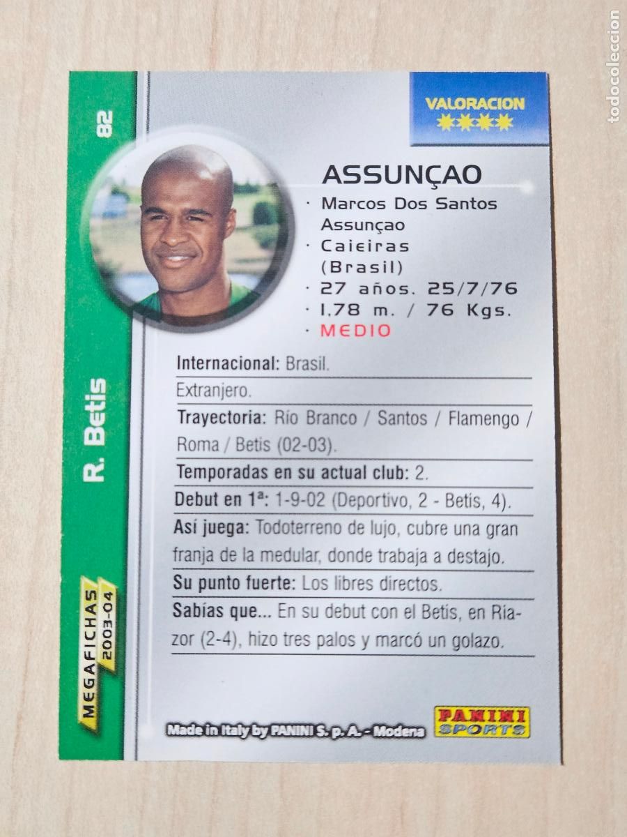 Cartes &agrave; collectionner de Football: CROMO N&ordm; 82 ASSUNCAO - MEGAFICHAS 2003 04 - REAL BETIS