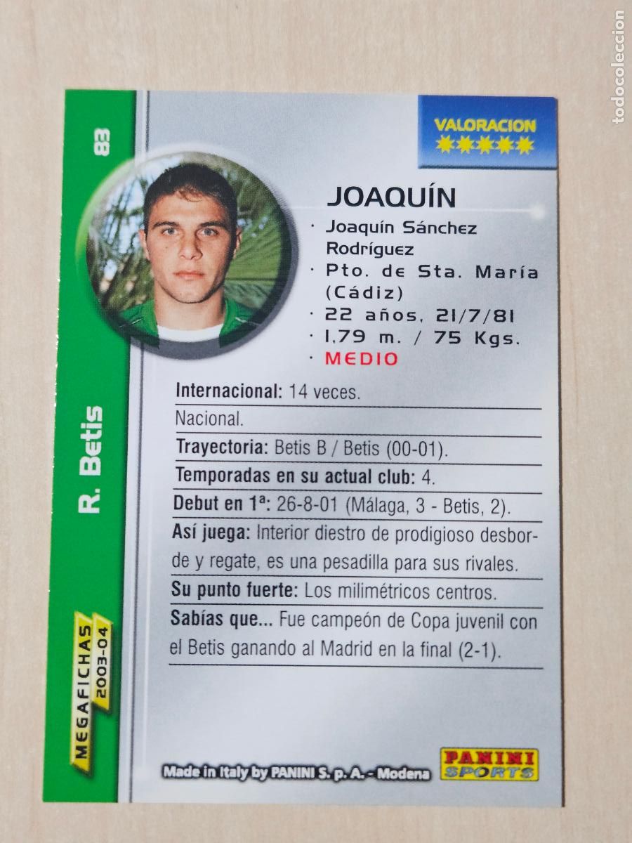 Cartes &agrave; collectionner de Football: CROMO N&ordm; 83 JOAQUIN - MEGAFICHAS 2003 04 - REAL BETIS