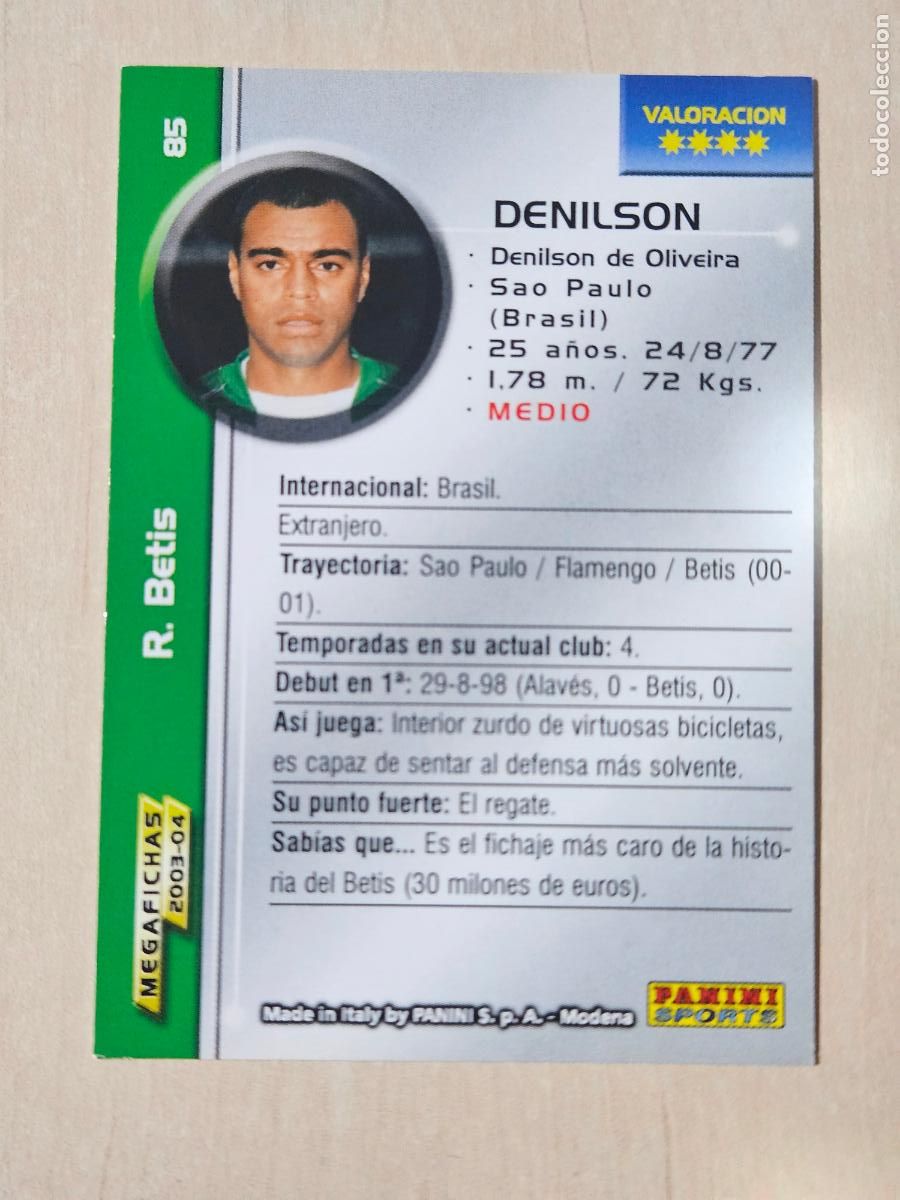 Cartes &agrave; collectionner de Football: CROMO N&ordm; 85 DENILSON - MEGAFICHAS 2003 04 - REAL BETIS