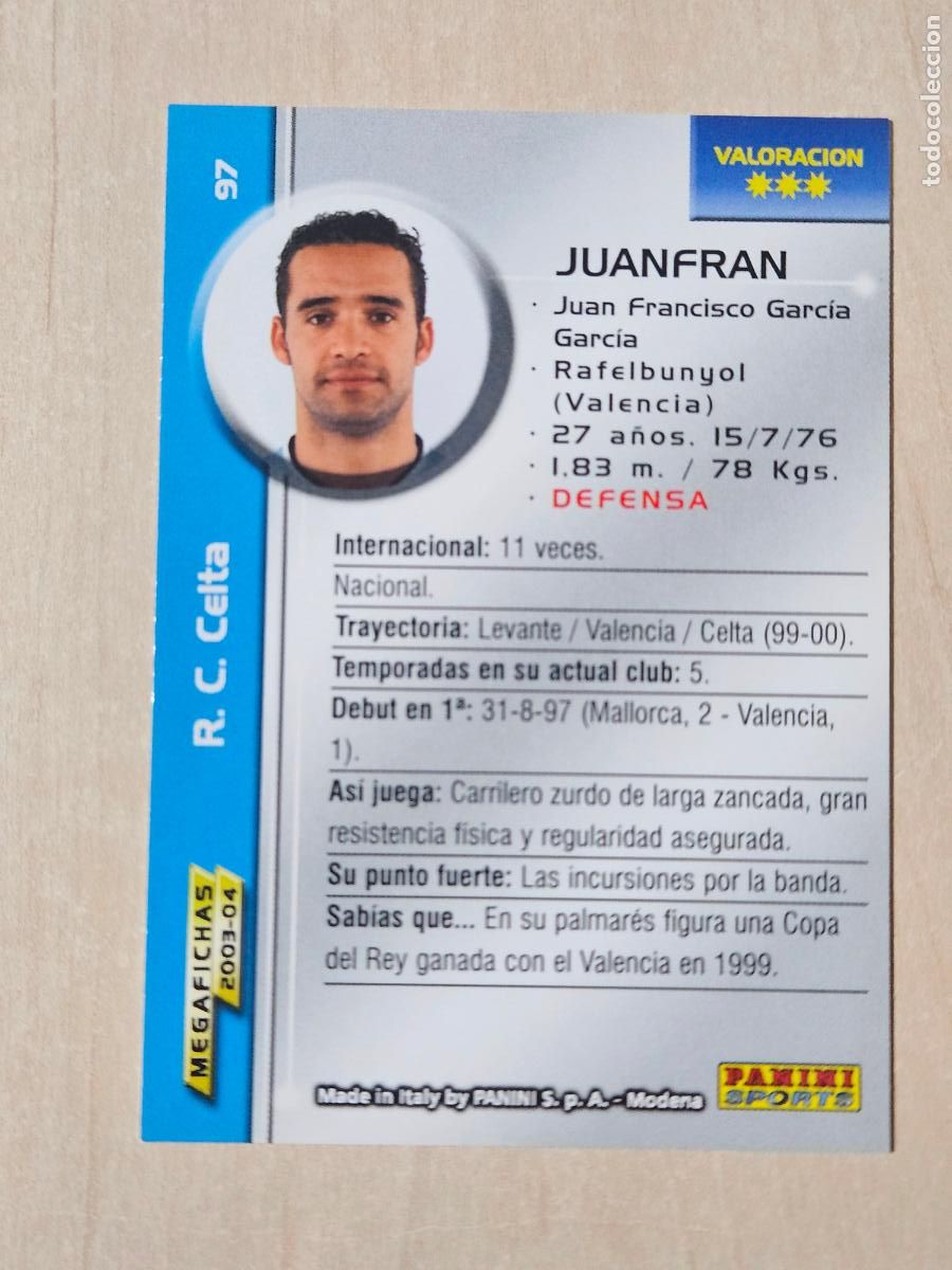 Football Stickers: CROMO N&ordm; 97 JUANFRAN - MEGAFICHAS 2003 04 - REAL CELTA