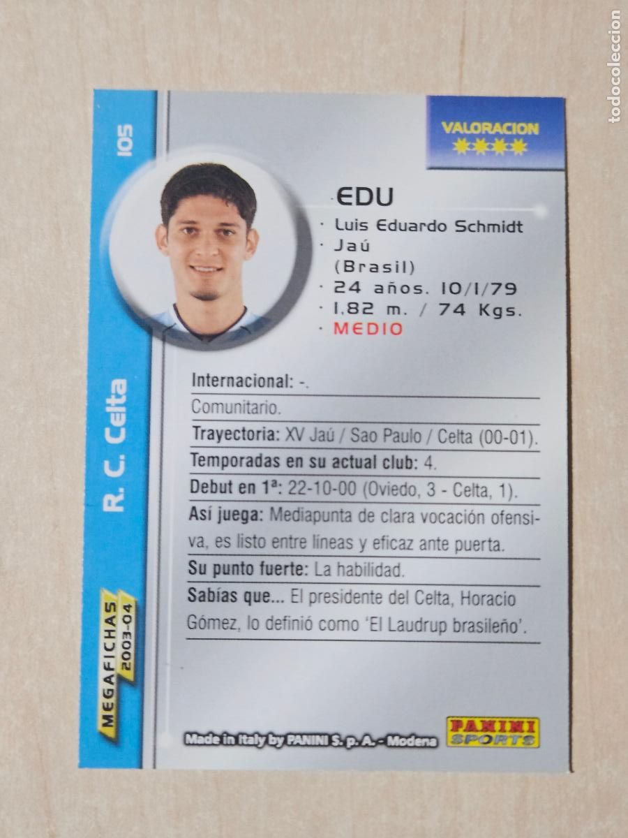 Football Stickers: CROMO N&ordm; 105 EDU - MEGAFICHAS 2003 04 - REAL CELTA