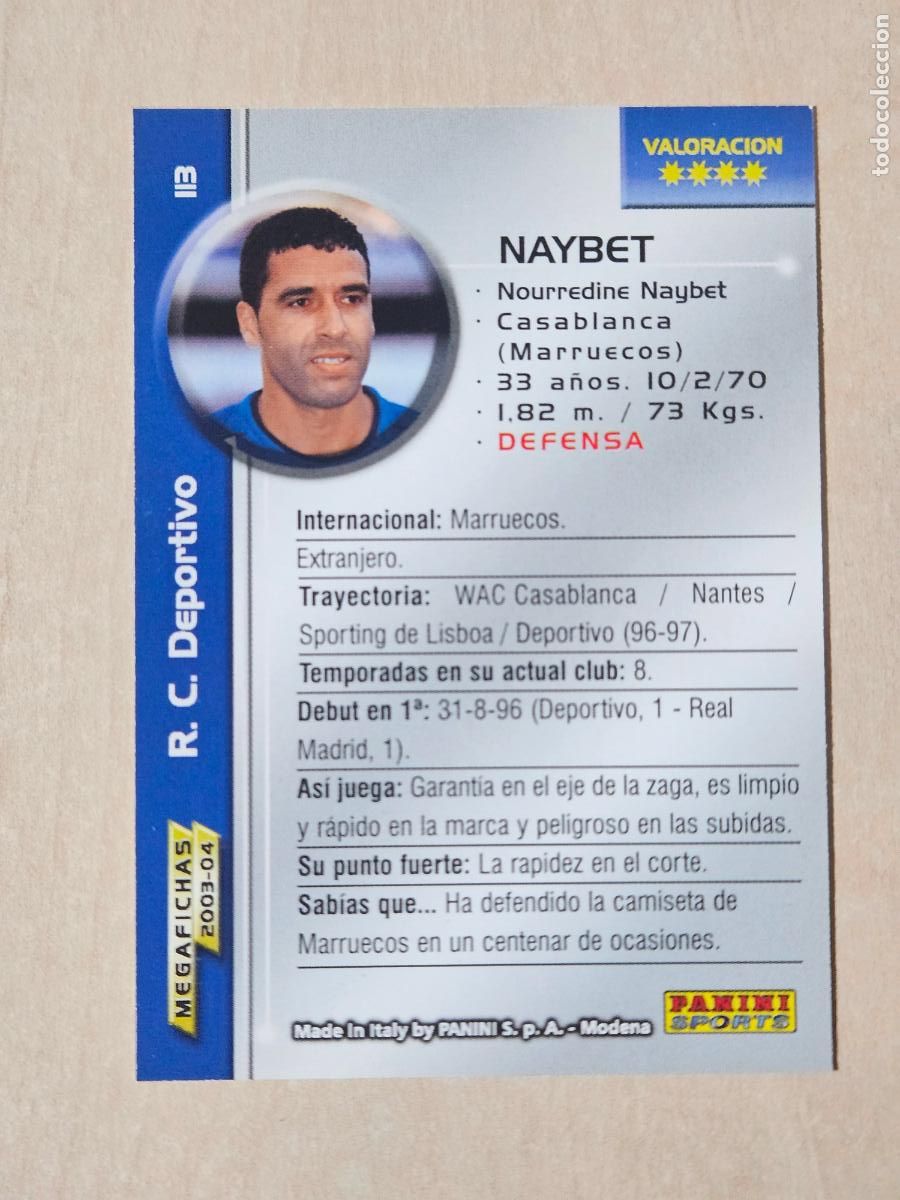 Football Stickers: CROMO N&ordm; 113 NAYBET - MEGAFICHAS 2003 04 - DEPORTIVO DE LA CORU&Ntilde;A