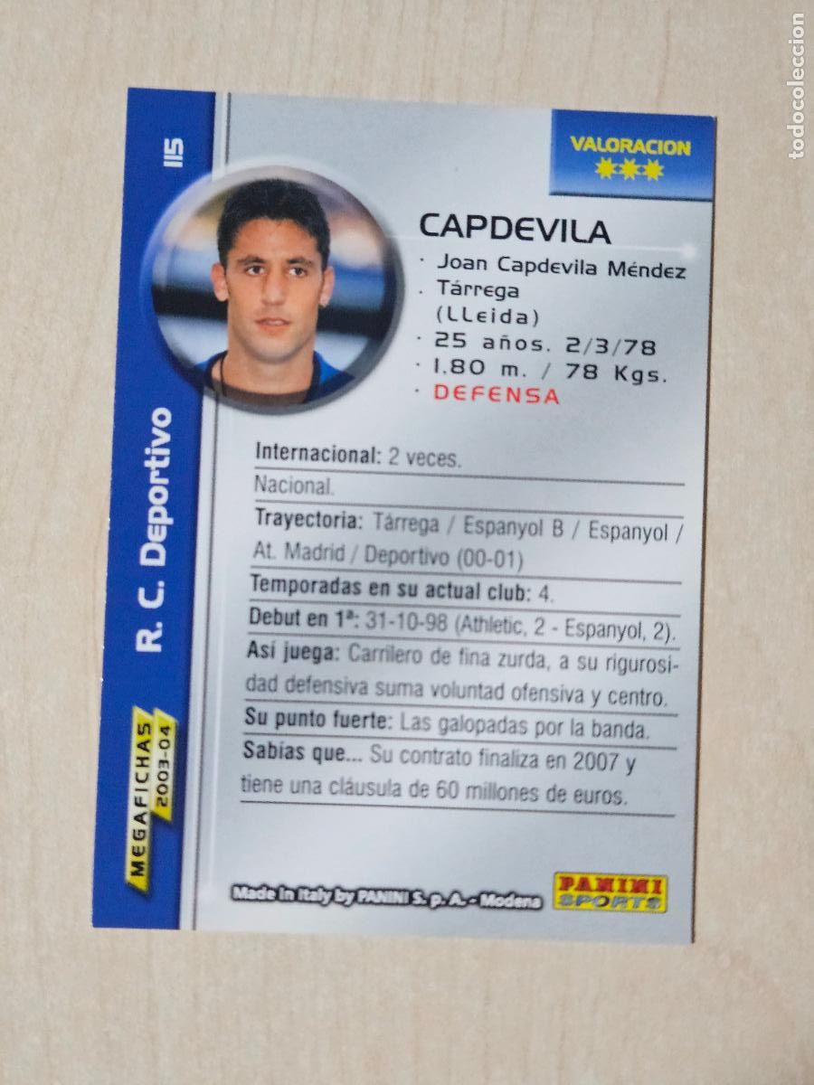 Cromos de Futebol: CROMO N&ordm; 115 CAPDEVILA - MEGAFICHAS 2003 04 - DEPORTIVO DE LA CORU&Ntilde;A