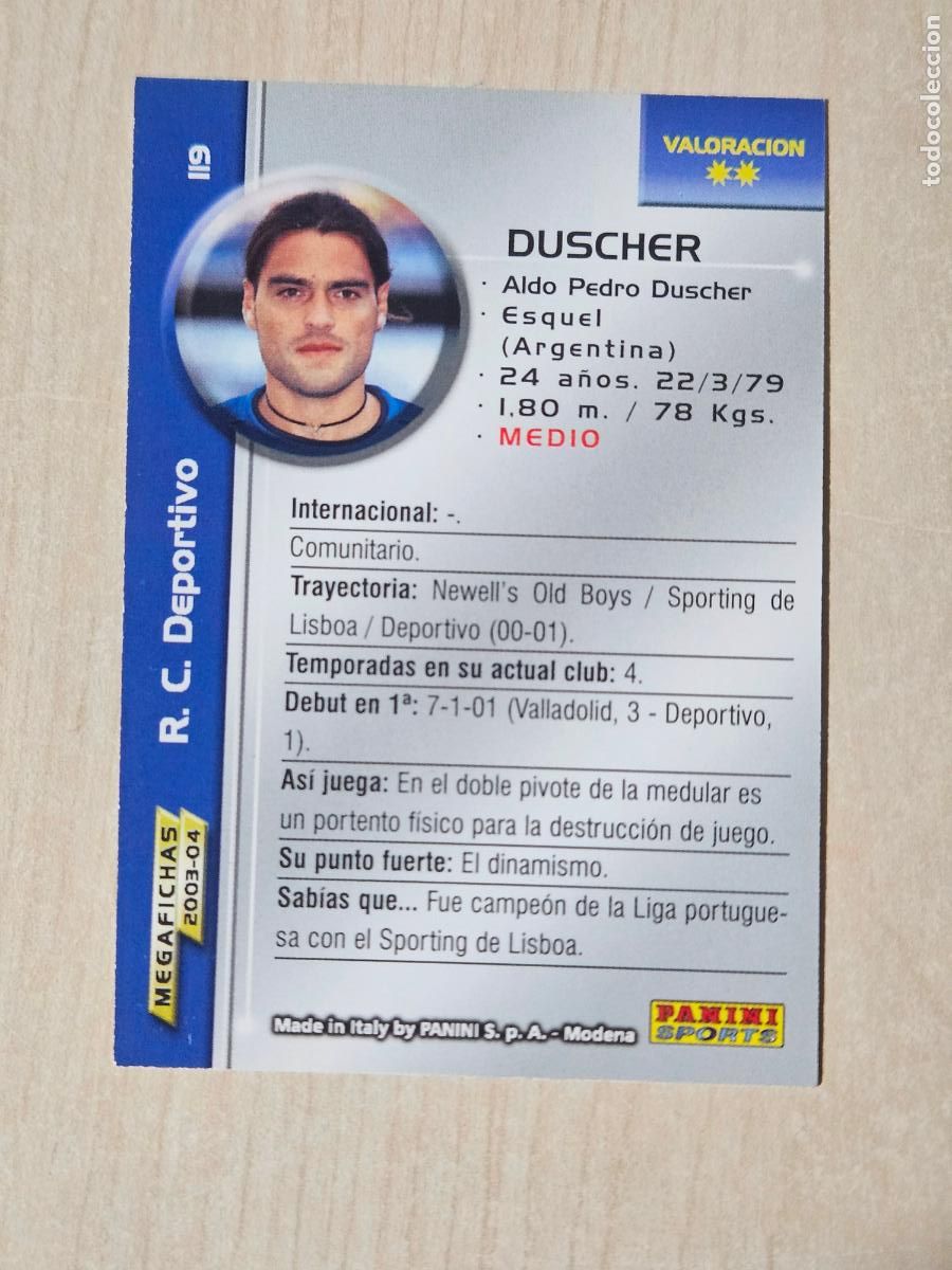 Figurine di Calcio: CROMO N&ordm; 119 DUSCHER - MEGAFICHAS 2003 04 - DEPORTIVO DE LA CORU&Ntilde;A