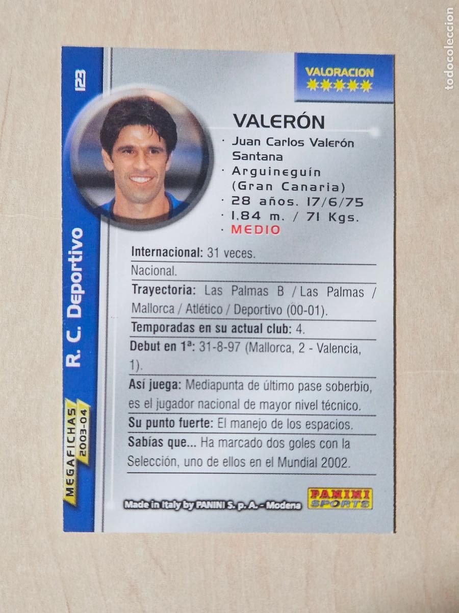 Football Stickers: CROMO N&ordm; 123 VALERON - MEGAFICHAS 2003 04 - DEPORTIVO DE LA CORU&Ntilde;A