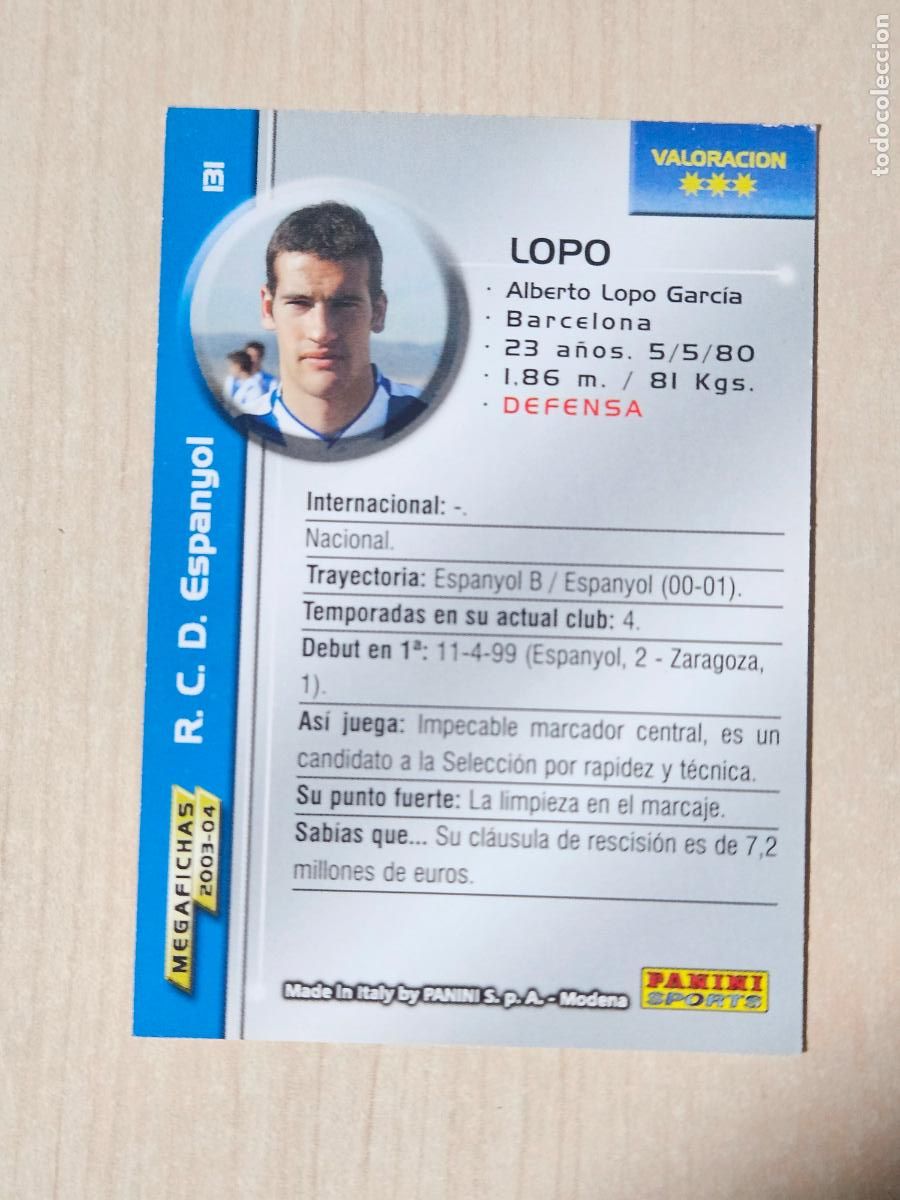 Football Stickers: CROMO N&ordm; 131 LOPO - MEGAFICHAS 2003 04 - ESPANYOL