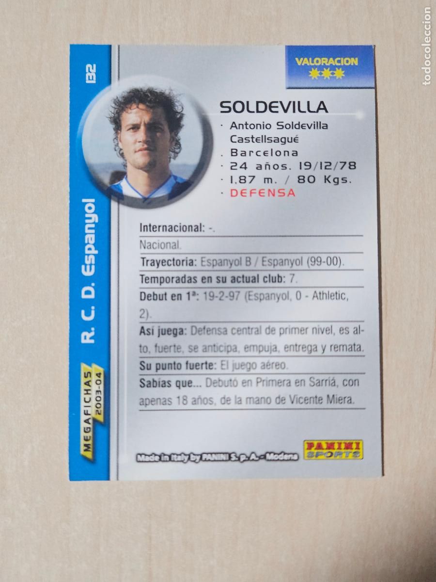 Football Stickers: CROMO N&ordm; 132 SOLDEVILLA - MEGAFICHAS 2003 04 - ESPANYOL