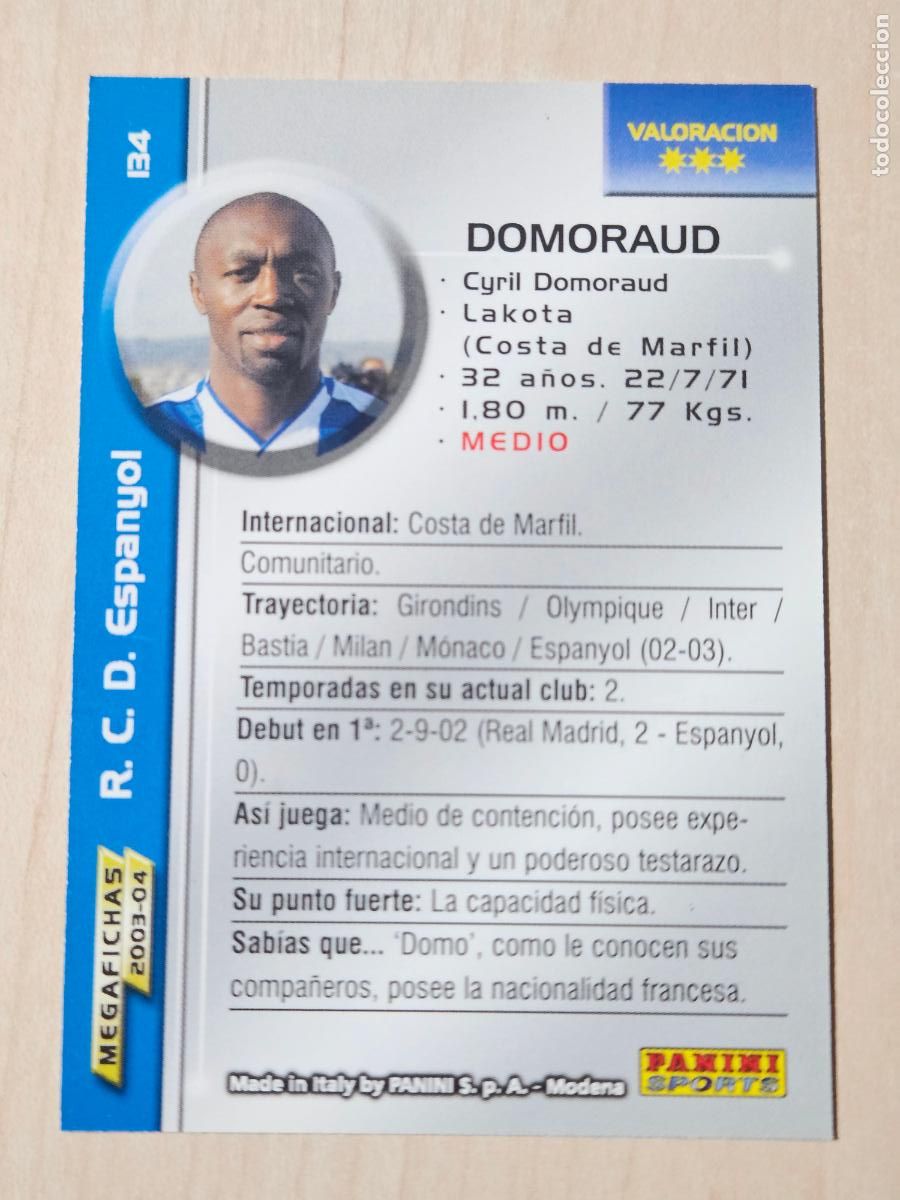 Football Stickers: CROMO N&ordm; 134 DOMORAUD - MEGAFICHAS 2003 04 - ESPANYOL