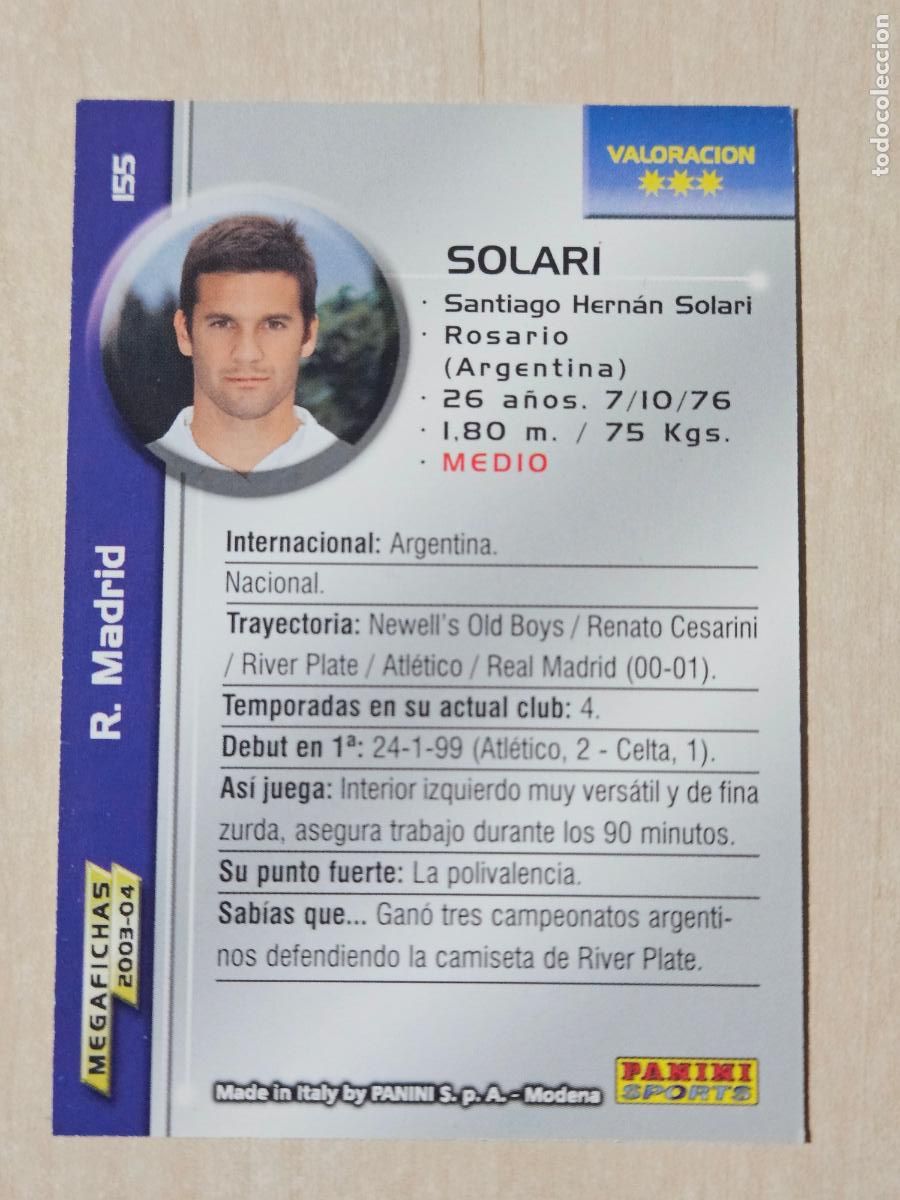 Football Stickers: CROMO N&ordm; 155 SOLARI - MEGAFICHAS 2003 04 - REAL MADRID