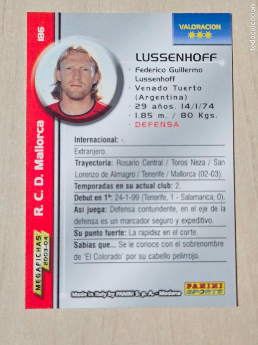 Cromos de Futebol: CROMO N&ordm; 186 LUSSENHOFF - MEGAFICHAS 2003 04 - MALLORCA