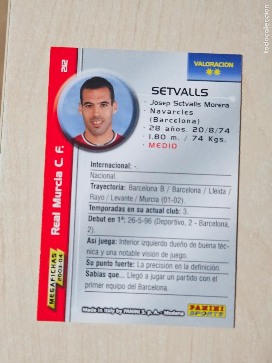 Cromos de Futebol: CROMO N&ordm; 212 SETVALLS - MEGAFICHAS 2003 04 - REAL MURCIA