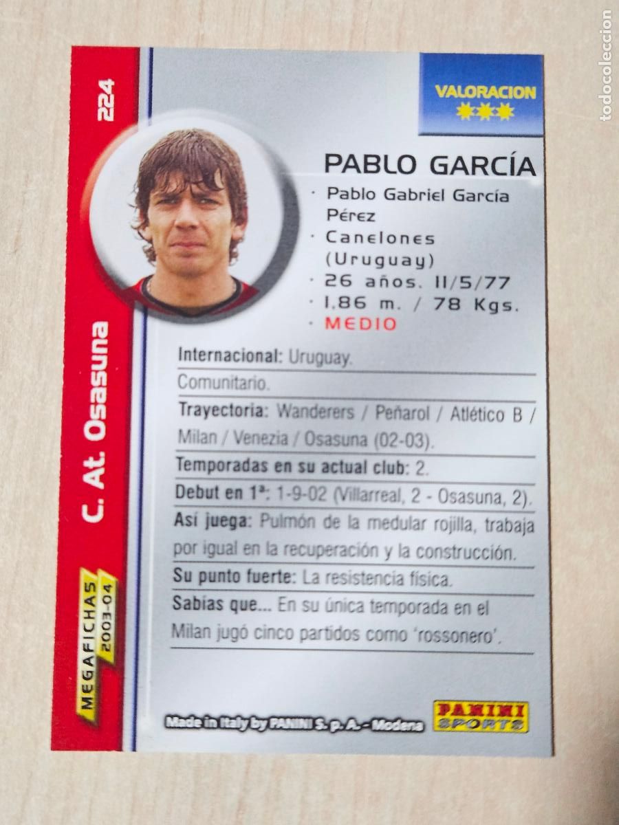 Football Stickers: CROMO N&ordm; 224 PABLO GARCIA - MEGAFICHAS 2003 04 - OSASUNA