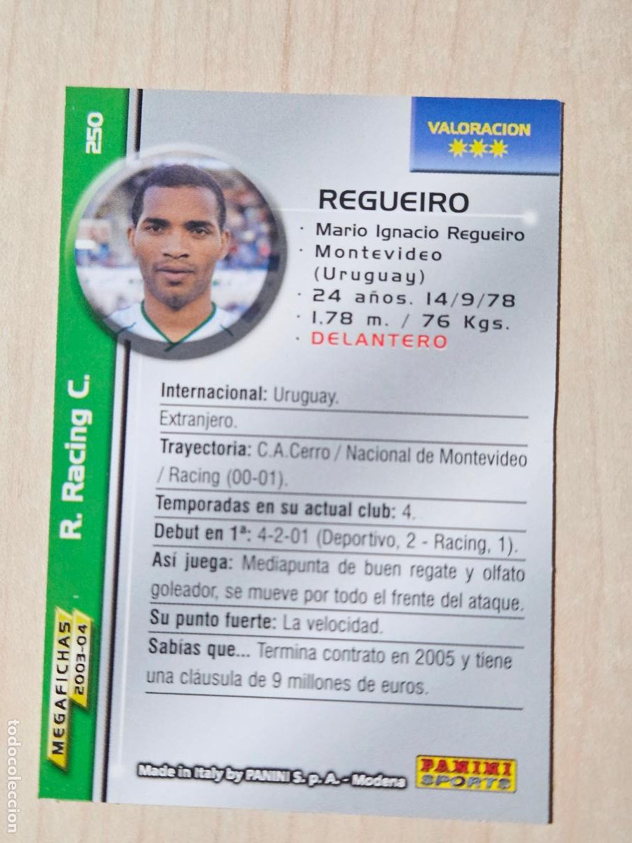 Football Stickers: CROMO N&ordm; 250 REGUEIRO - MEGAFICHAS 2003 04 - RACING DE SANTANDER