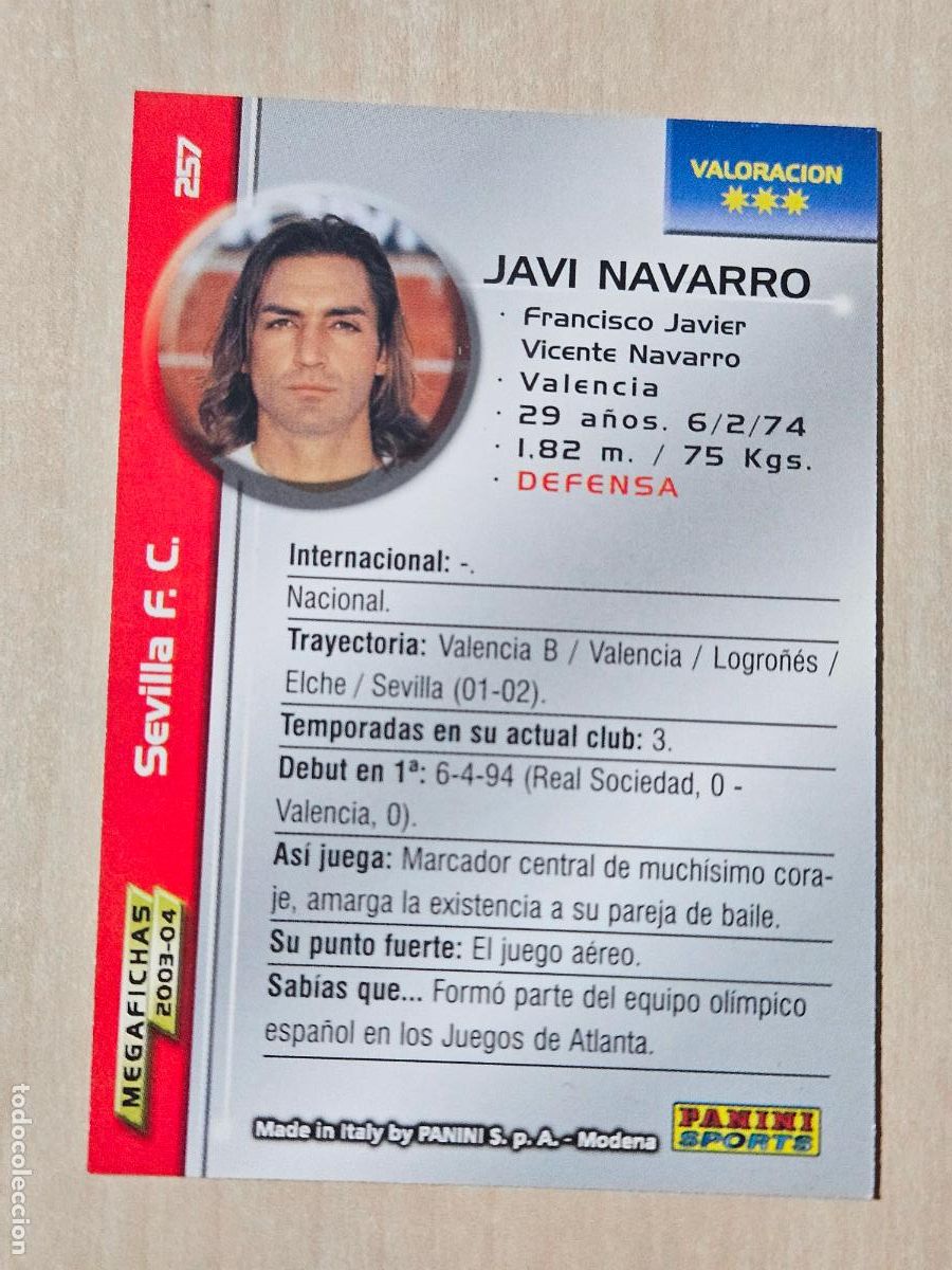 Football Stickers: CROMO N&ordm; 257 JAVI NAVARRO - MEGAFICHAS 2003 04 - SEVILLA