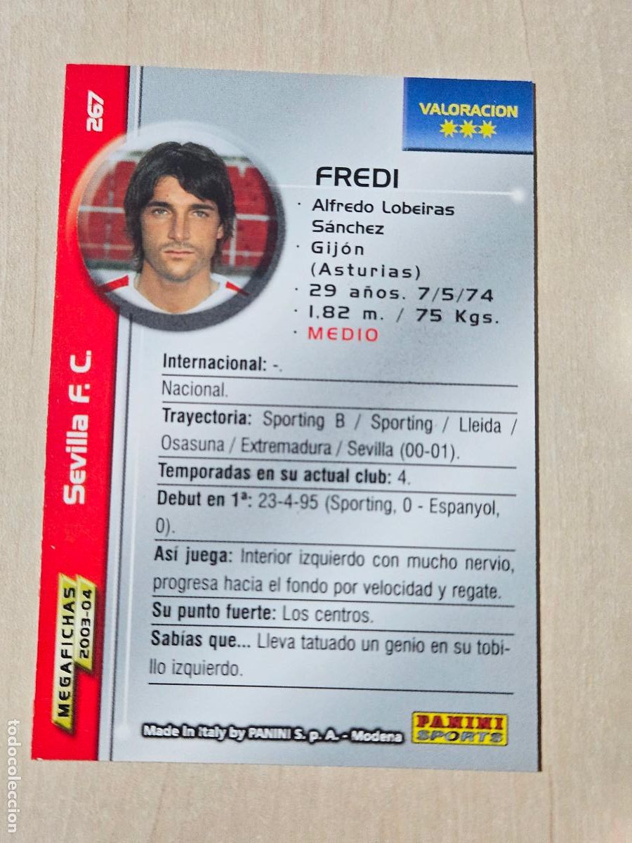 Football Stickers: CROMO N&ordm; 267 FREDI - MEGAFICHAS 2003 04 - SEVILLA