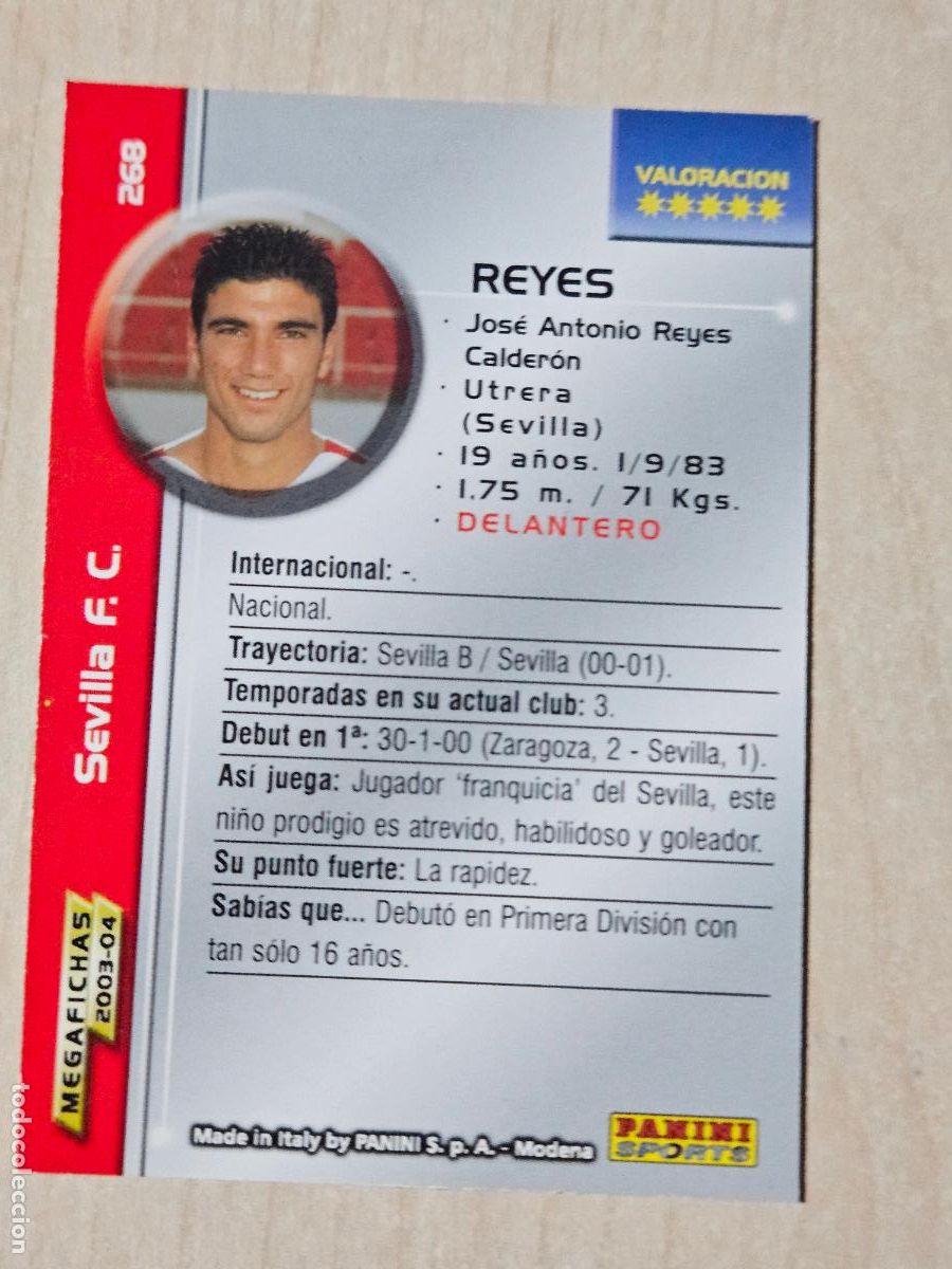 Football Stickers: CROMO N&ordm; 268 REYES - MEGAFICHAS 2003 04 - SEVILLA