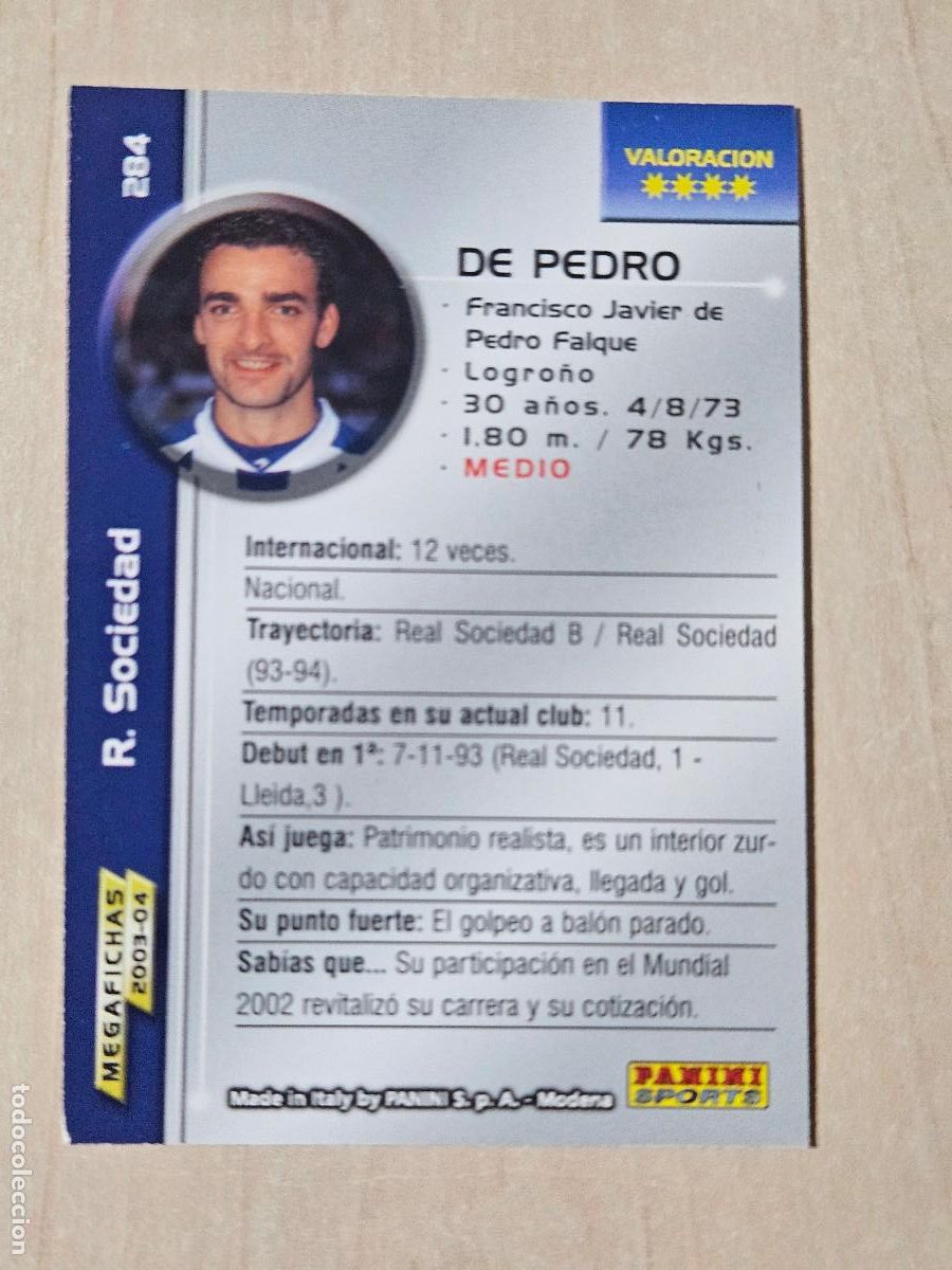 Cromos de F&uacute;tbol: CROMO N&ordm; 284 DE PEDRO - MEGAFICHAS 2003 04 - REAL SOCIEDAD