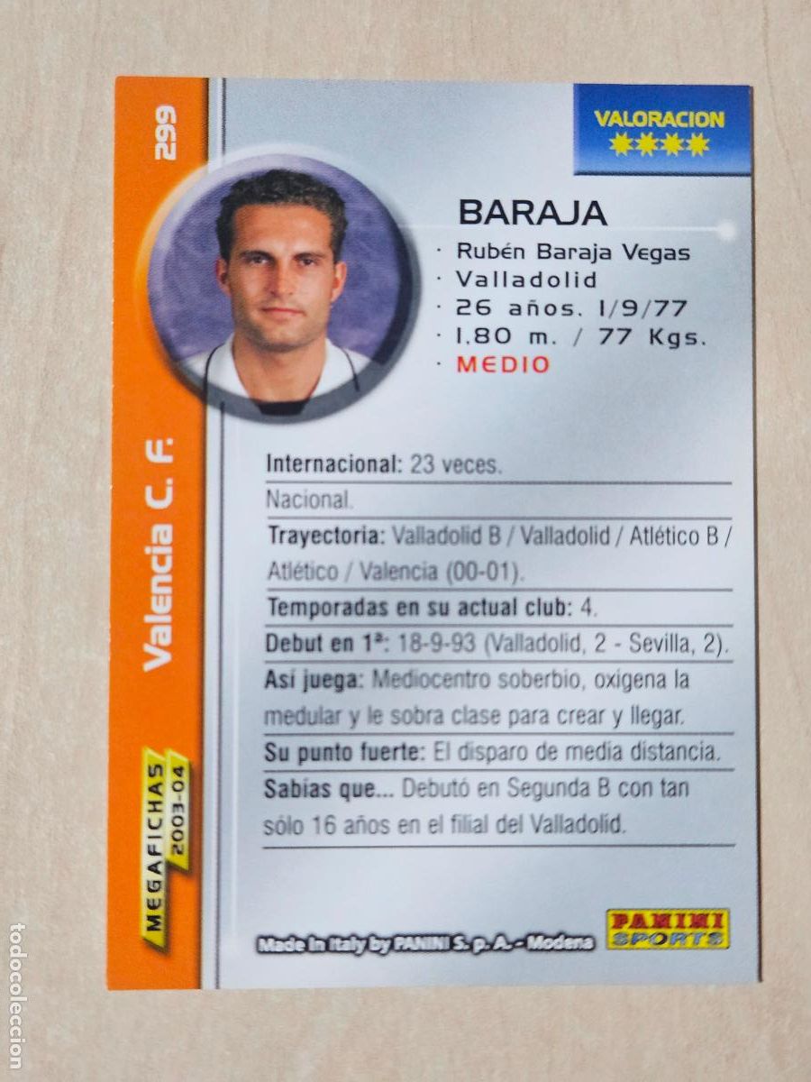 Cromos de F&uacute;tbol: CROMO N&ordm; 299 BARAJA - MEGAFICHAS 2003 04 - VALENCIA