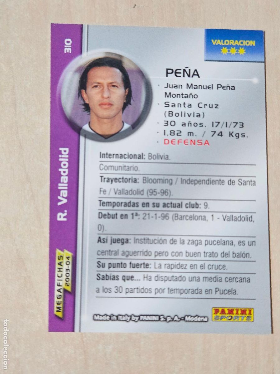 Cromos de F&uacute;tbol: CROMO N&ordm; 310 PE&Ntilde;A - MEGAFICHAS 2003 04 - REAL VALLLADOLID