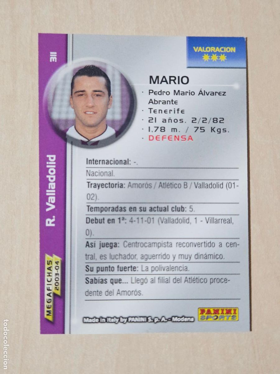 Cromos de F&uacute;tbol: CROMO N&ordm; 311 MARIO - MEGAFICHAS 2003 04 - REAL VALLLADOLID