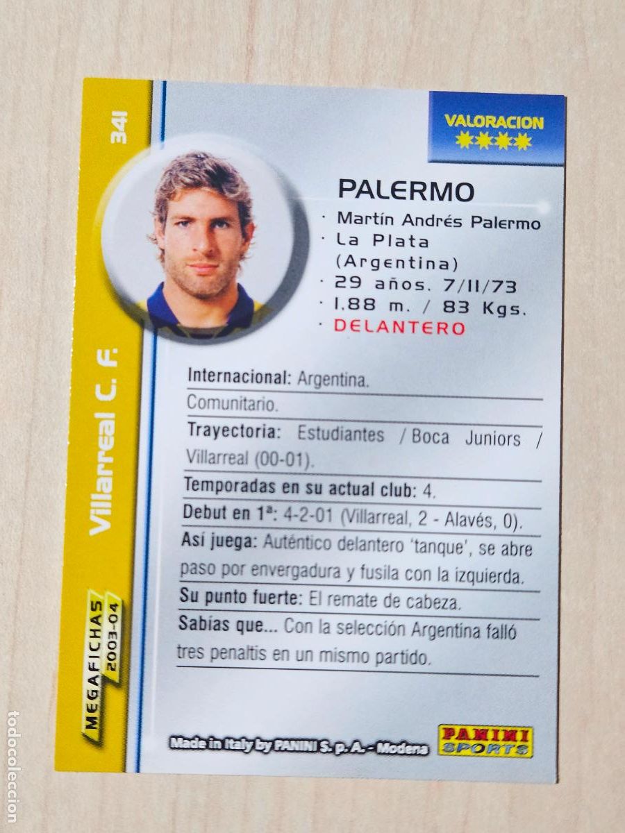 Cromos de F&uacute;tbol: CROMO N&ordm; 341 PALERMO - MEGAFICHAS 2003 04 - VILLARREAL