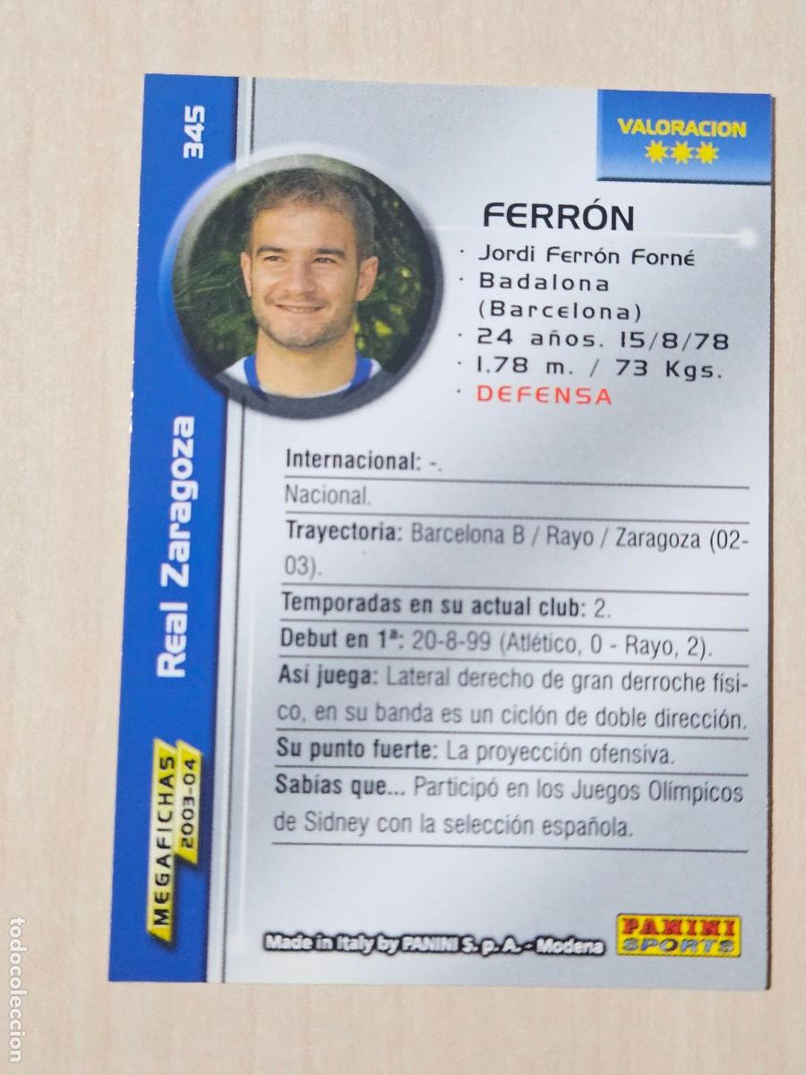 Figurine di Calcio: CROMO N&ordm; 345 FERRON - MEGAFICHAS 2003 04 - REAL ZARAGOZA