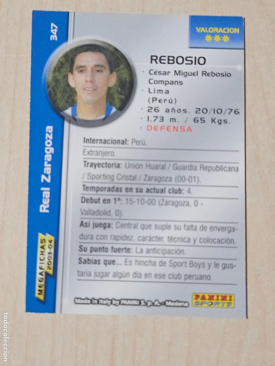 Figurine di Calcio: CROMO N&ordm; 347 REBOSIO - MEGAFICHAS 2003 04 - REAL ZARAGOZA