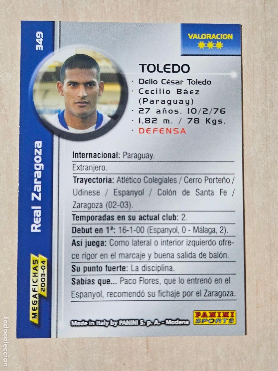 Figurine di Calcio: CROMO N&ordm; 349 TOLEDO - MEGAFICHAS 2003 04 - REAL ZARAGOZA