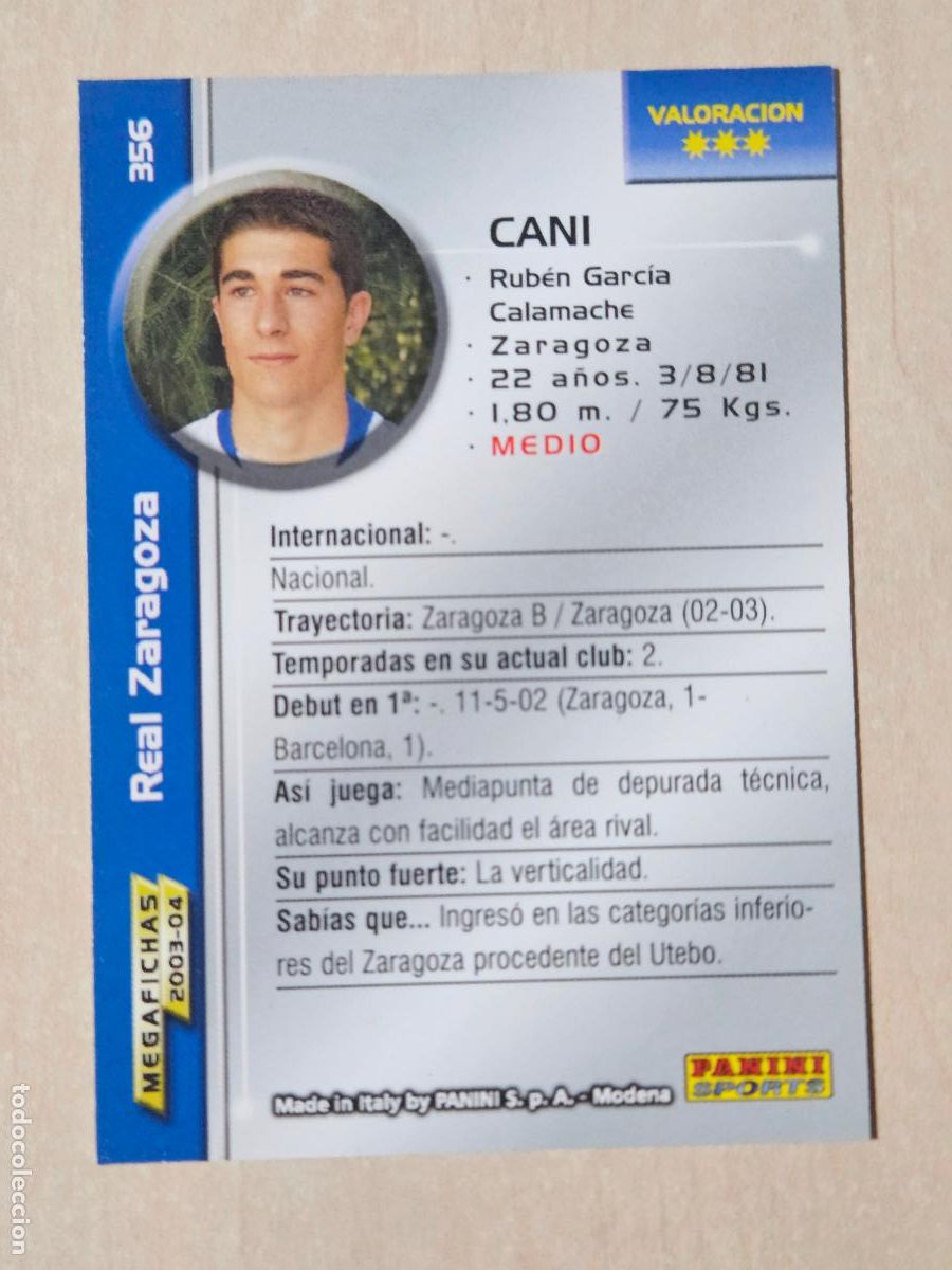 Cromos de F&uacute;tbol: CROMO N&ordm; 356 CANI - MEGAFICHAS 2003 04 - REAL ZARAGOZA