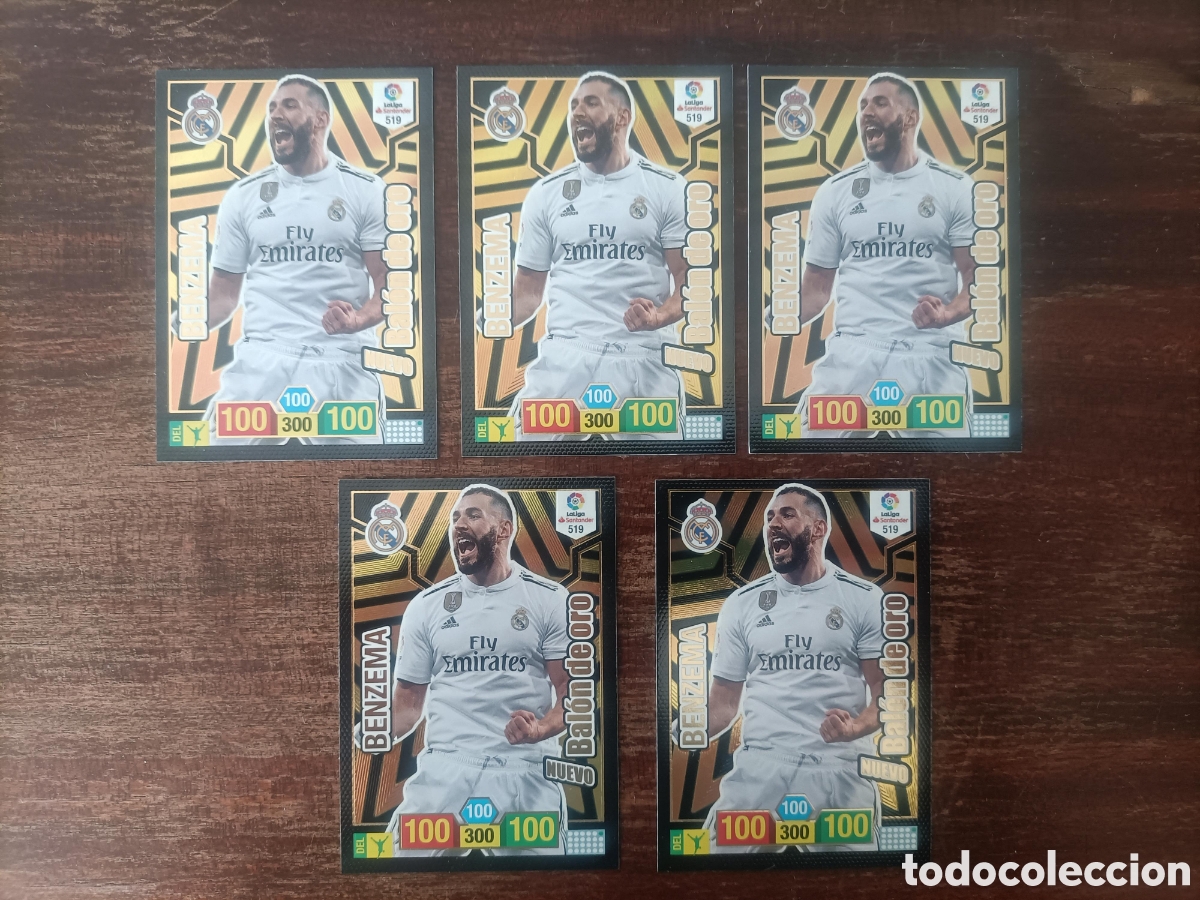 Cromos de F&uacute;tbol: 5 cromos Cards Benzem&aacute; Real Madrid Nuevo bal&oacute;n de oro Adrenalyn liga temporada 2018 2019 19 Panini