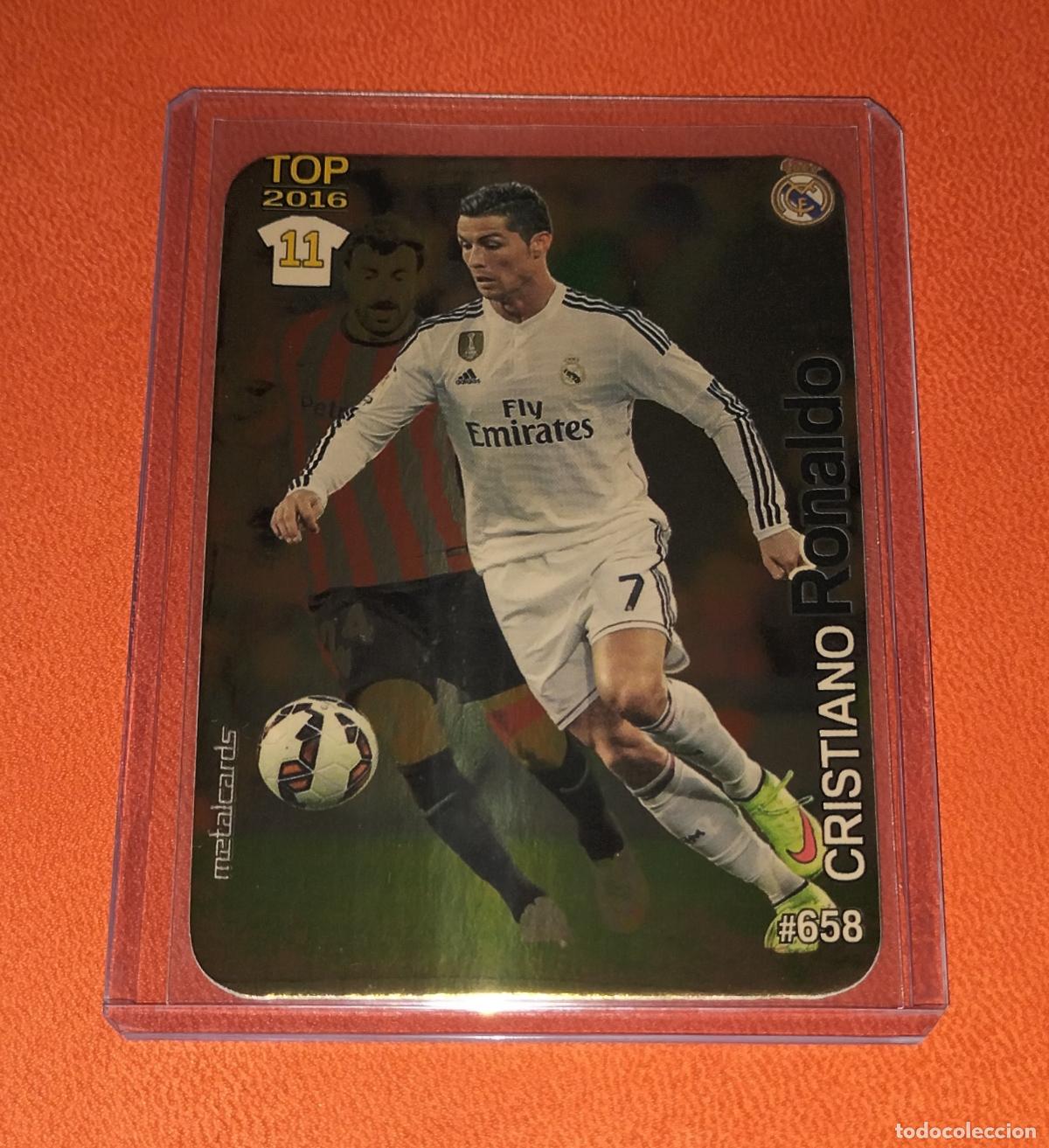 Figurine di Calcio: 658 CRISTIANO RONALDO TOP METALCARDS BRONCE O DORADO REAL MADRID MUNDICROMO QUIZ 2015 2016 15 16
