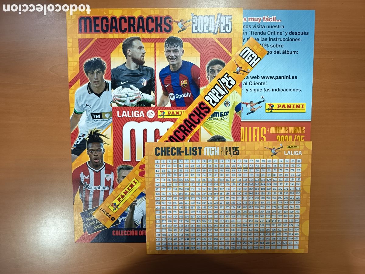 Cromos de F&uacute;tbol: Lote de 26 conjunto completo portada, contraportada, cantonera y check list Megacracks 2024-25