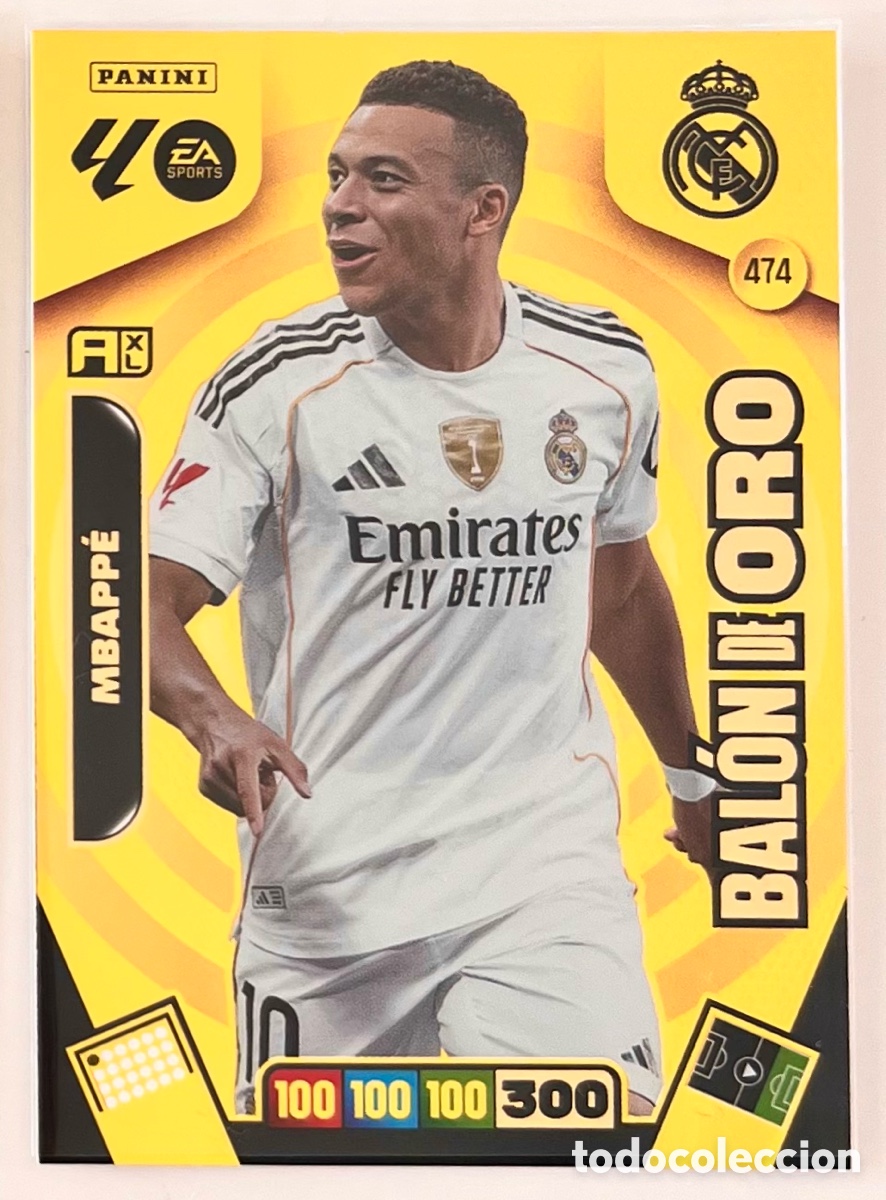 Cromos de F&uacute;tbol: 474 MBAPPE BAL&Oacute;N DE ORO ADRENALYN 25 26 2025 2026 REAL MADRID